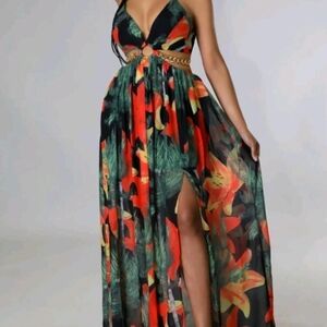 Floral Maxi Dress with Cutout Detail